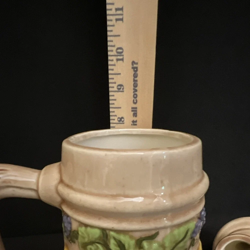Vintage Judy Baker 1975 Breweriana Beer Stein with Figural Castle Lid Grapevine
